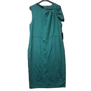 Eloquii Twisted Shoulder Sheath Dress in Botanical Green Size 16‎